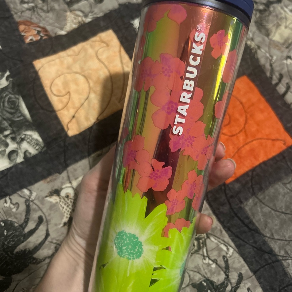 Starbucks 2022 Pink Green Floral Flower Foil Tumbler 16oz Cup